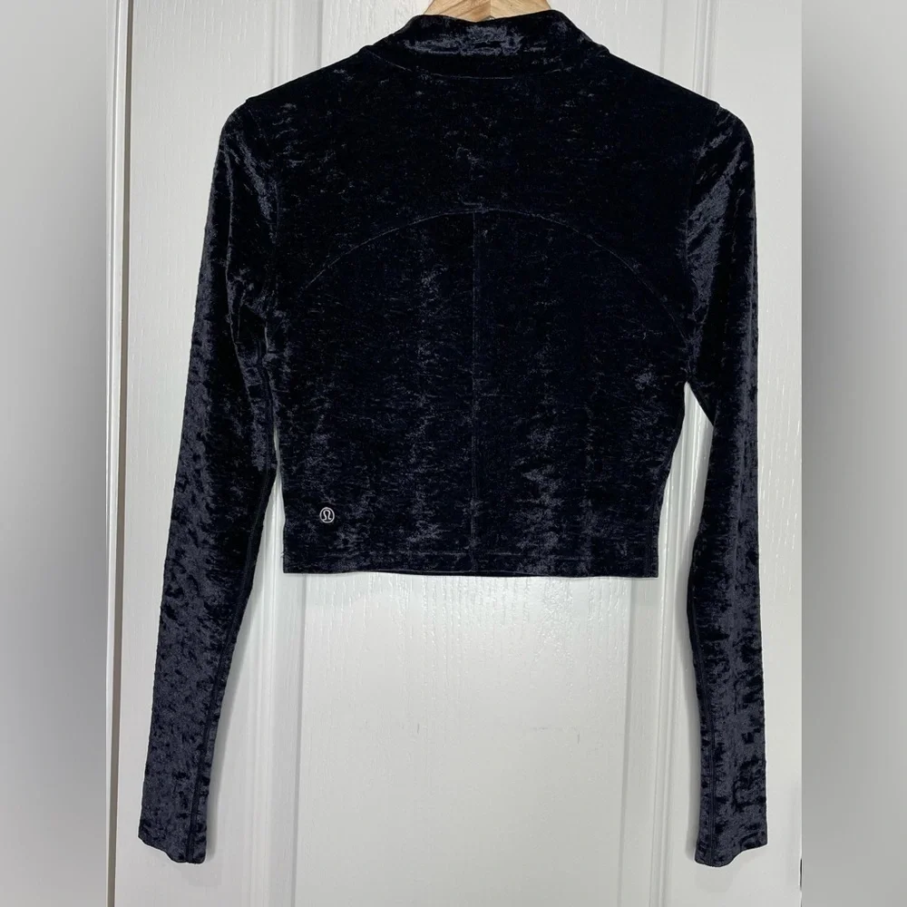 Lululemon All Aligned Mock Neck Crop Long Sleeve Crushed Velvet Black Top Size 6